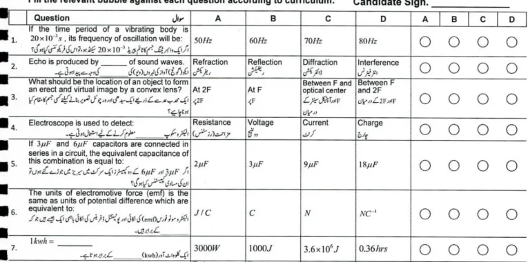 FBISE Past Papers Physics 2023 Class 10